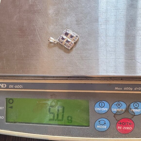 VTG Sterling Silver 925 Amethyst & Blue Cubic Zirconia Pendant Size 1.25" Length - Picture 10 of 10